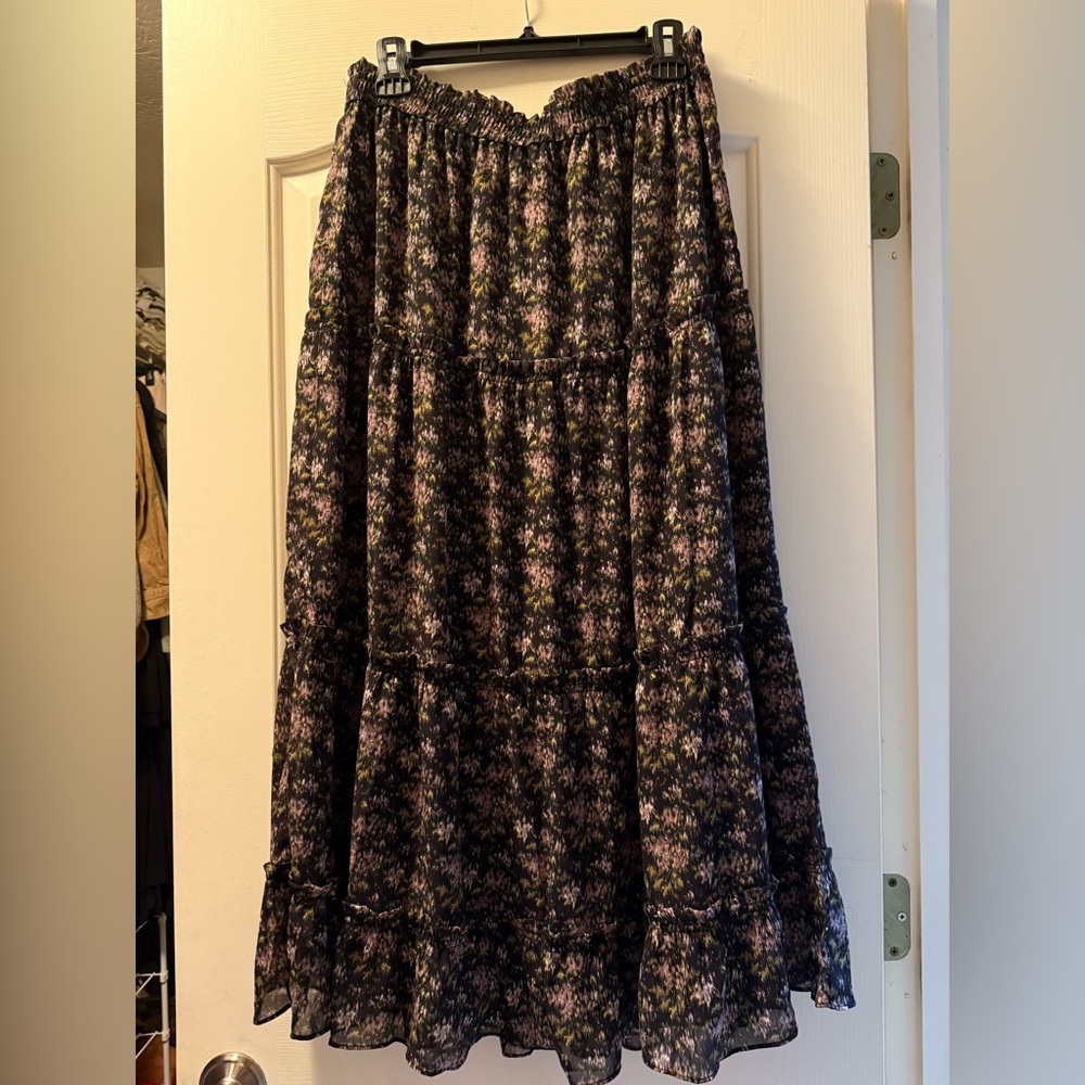 EUC Madewell Brushstroke Black with Purple and Gold Maxi Skirt